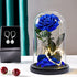 Eternal Blue Rose with White Pearl Earrings in Glass Dome with LED Light